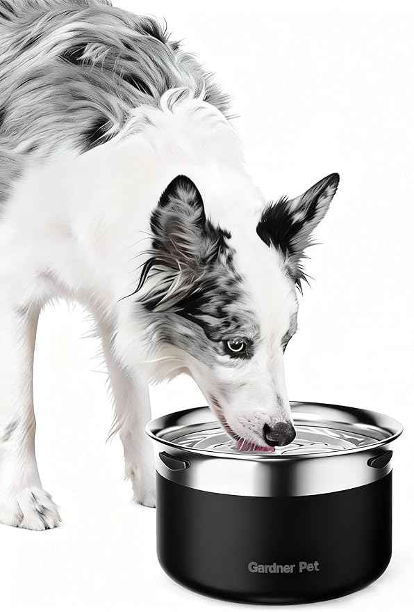 Gardner Pet Dog Bowls 1 Gallon (3.85L) Stainless Steel No Spill Water Bowl, Slow Water Feeder Metal Dog Bowls, Spill Proof Water Dispenser for Large Dogs, Promotes Healthy Hydration(Black)