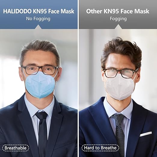 HALIDODO KN95 Face Mask, 60 Packs 5-Ply Individually Wrapped Breathable Comfortable Safety Mask with Over 95% Filtration (Red) - AquaVibe