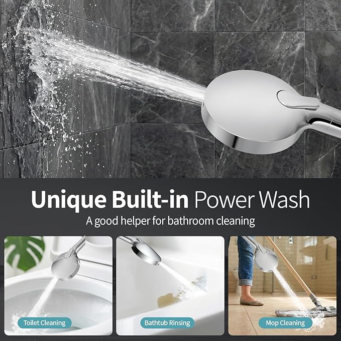 NSF Certified Filtered Shower Head with Handheld for Hard Water to Remove Chlorine High Pressure 9-Spray Setting (with Power Wash) Anti-Clog Nozzles (1 Filter, Chrome Silver)