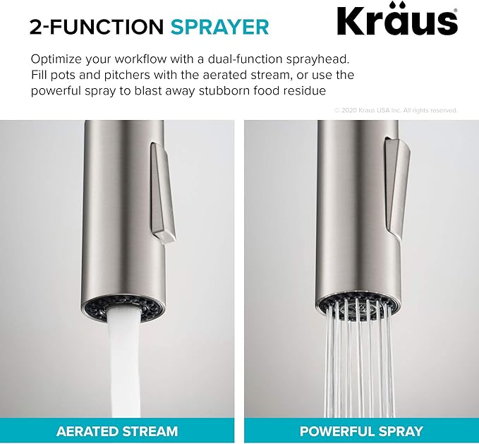 KRAUS Oletto Single Handle Pull Down Kitchen Faucet in Spot-Free Brushed Brass, KPF-2820BB