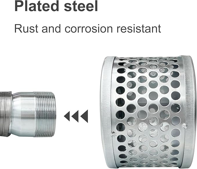 Round Hole Suction Strainers and Combination Hose Connector Set for Pump, Plated Steel (1.5 inch set)