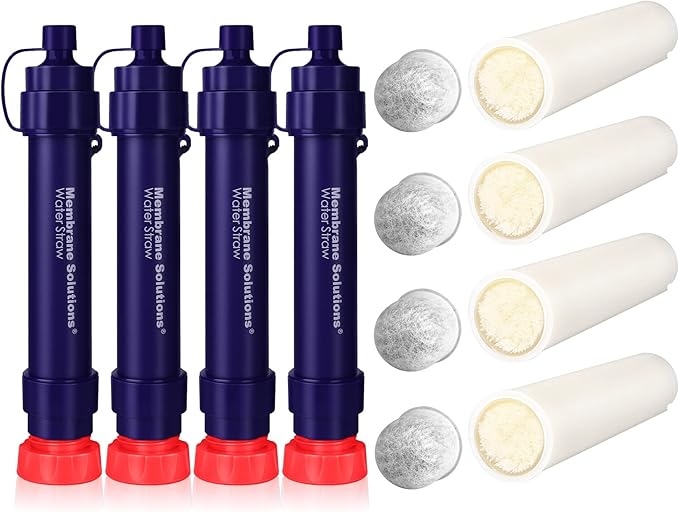 Membrane Solutions S2 Water Filter Straw with Replacement UF Filter 0.1 Micron 4-Stage Water Purifier Backpacking Gear, Removable Portable Filtration Straw for Hiking, Outdoor Activities (Pack of 8)