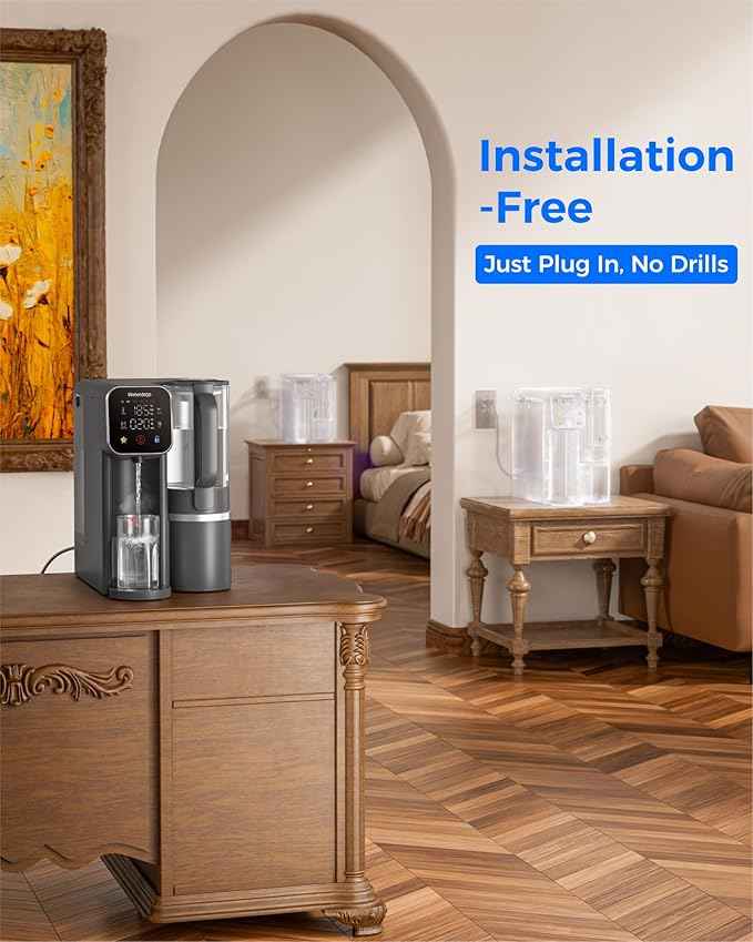 Waterdrop WD-M6H Instant Hot Reverse Osmosis System Countertop Water Filter, 7-Stage, 3:1 Pure to Drain, Hot Water Dispenser with 5 Temperature Options, RO System with Glass Pitcher, BPA-Free
