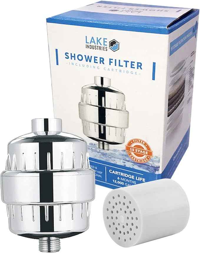 15 Stage Universal Shower Filter | Hard Water Treatment, Removes Chlorine, Heavy Metals & Sediment, Vitamin C & Alkaline PH Balls | Includes 1 Replaceable Cartridge (1)