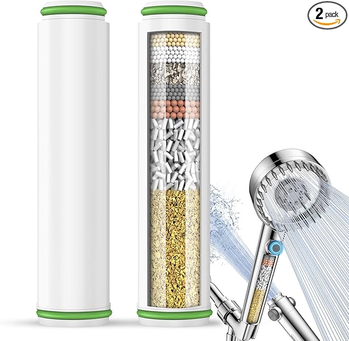 2 Pack Shower Filter Cartridge Replacement for Handheld Shower Head - 18 Stage Replacement Filters for Hard Water Remove Chlorine and Harmful Substances