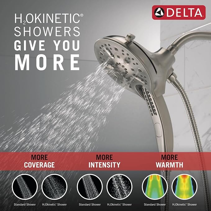 Delta Faucet 5-Spray In2ition 2-in-1 Dual Hand Held Shower Head with Hose, H2Okinetic Handheld Shower Head with Magnetic Docking, Brushed Nickel Handheld Shower Heads, Stainless 58620-SS-PR-PK