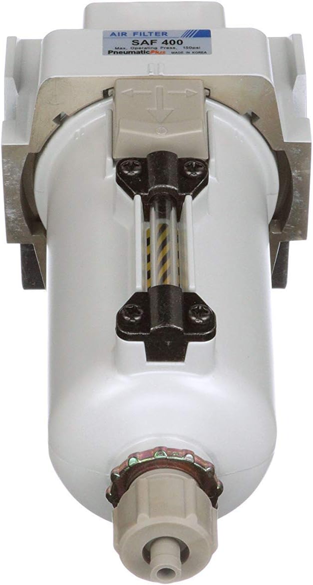 PneumaticPlus SAF400-N04B-MEP Compressed Air Particulate Filter 1/2" NPT, 10 Micron - Metal Bowl w/Manual Drain, Bracket - AquaVibe