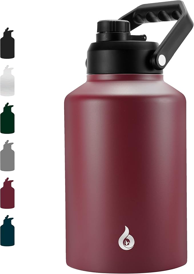 BJPKPK One Gallon(128 oz) Insulated Water Bottle, Dishwasher Safe Stainless Steel Jug, BPA Free Jug with Ergonomic Handle & Anti-slip Bottom, Large Water Bottle, Brick Red
