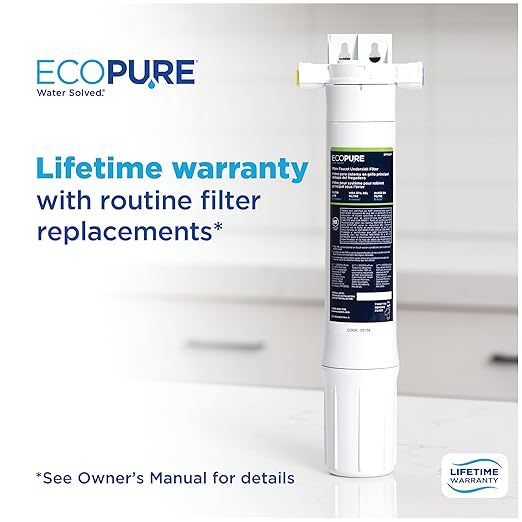 EcoPure Main Faucet Under Sink Inline Water Filtration System (EPWUFF1) | NSF Certified | Reduces Chlorine, Sediment & Cysts | No Additional Faucet Required