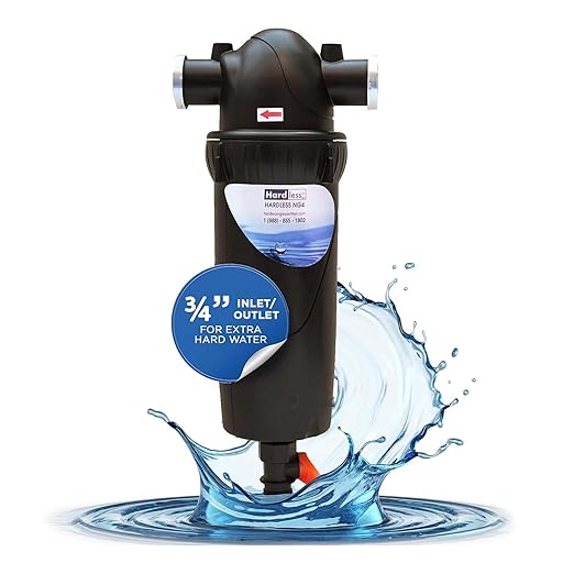 Hardless NG4L Whole House Water Filter- Salt-Free Softening Device - Reduces Limescale, Sediment & More - Compact, Easy to Install- Comes w/ 3/4