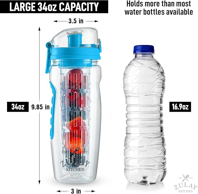 Zulay Fruit Infuser Water Bottle - 34oz - Leakproof With Full-Length Infusion Rod - Men Women's Ideal Fitness Gift Or For Gym, Camping