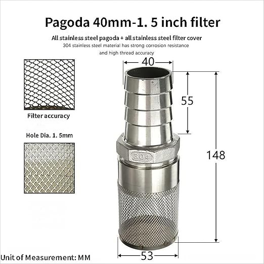 304 Stainless Steel Water Pump Filter Hose End Strainer Barbed Inline Mesh Screen, Assorted Sizes for Pressure Washer Garden RV Prevents Debris Clogging,1pcs(40mm 1-1/2 Inch)