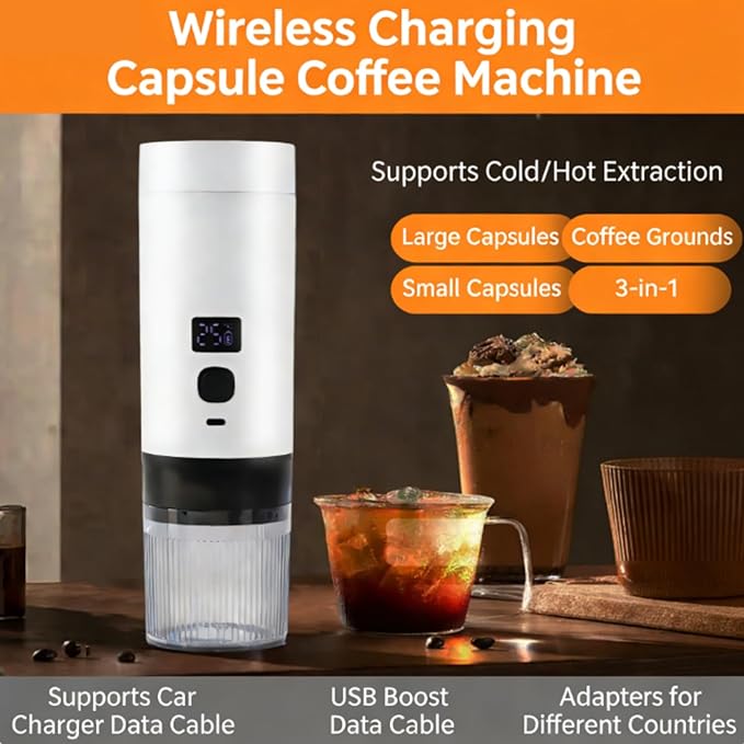 Wireless Mini Espresso Machine; Portable Coffee Maker for Travel/Camping/Office; 3-in-1 Single Serve Coffee Maker; Compatible with Capsules&Ground Coffee; Gifts for Espresso Lovers (Black)