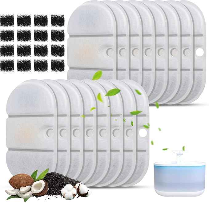 Cat Water Fountain Replacement Filters Compatible with PETLIBRO PLWF002-71oz/2.1L Capsule Pet Fountain, Dog Dispenser Replacement Filter Set with Sponges