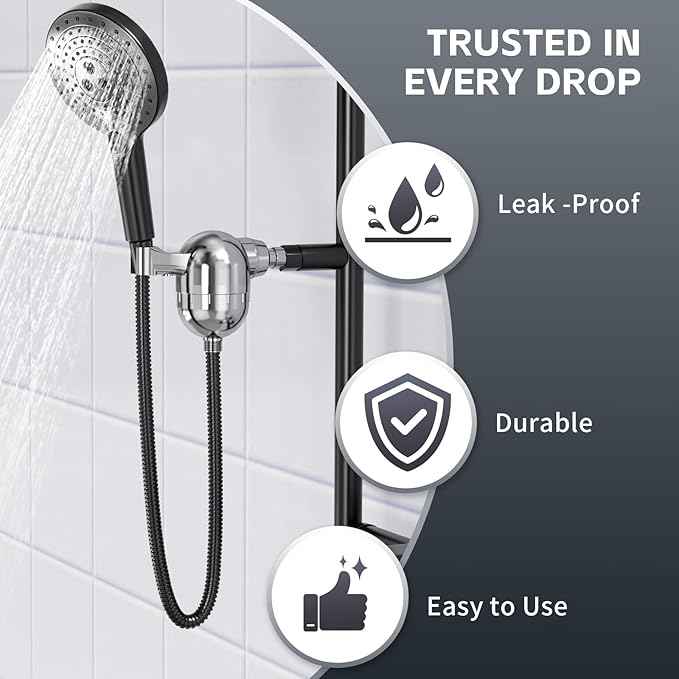 Handheld Shower Filter for Hard Water- 25-Stage Advanced Filtration - Removes 99% Chlorine & Heavy Metals, Soothes Sensitive Skin & Reduces Hair Frizz, Ideal for Bathroom, Apartment