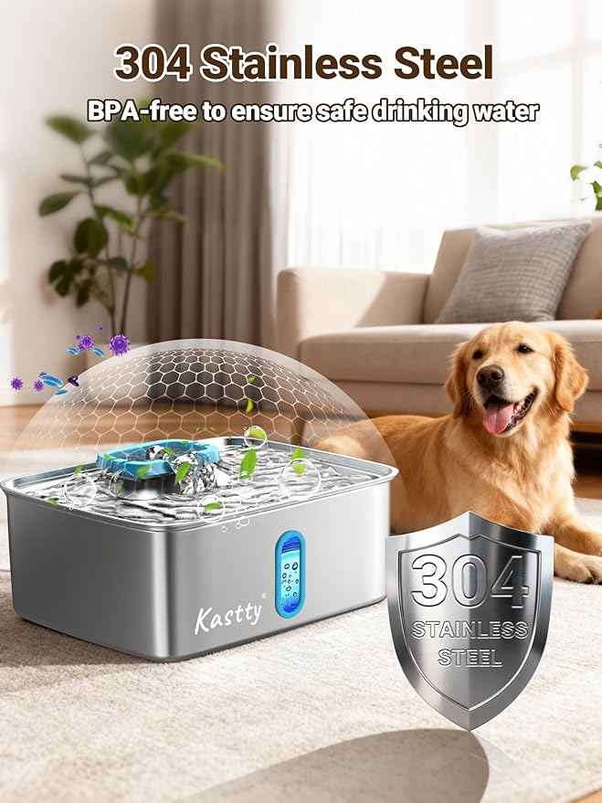 Kastty 15L/3.96 Gal Large Capacity Dog Water Bowl Dispenser,Stainless Steel Dog Water Fountain Quiet LED Light Triple Filtration Dog Water Bowl, Automatic Pet Water Fountain Easy Cleaning(FS78,Blue)