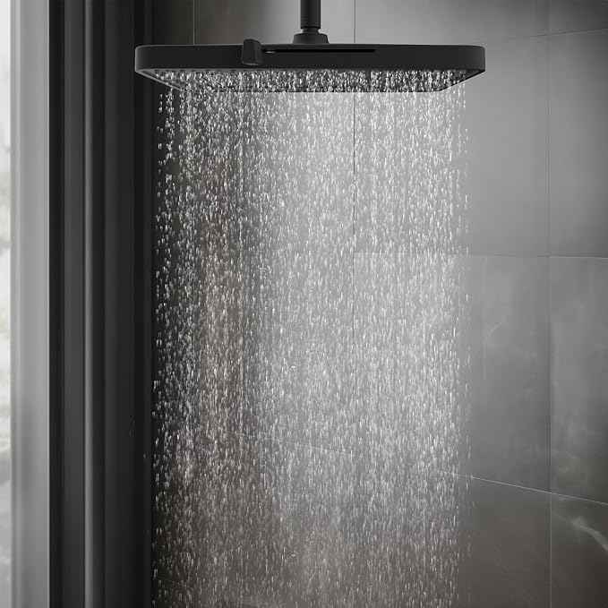 Hibbent cUPC Certified 5 Spray Modes Shower Head, 13'' High Pressure Large Rainfall Shower Head, High Flow Waterfall Bathroom Fixed Showerheads, Adjustable Swivel Ball Joint, Matte Black