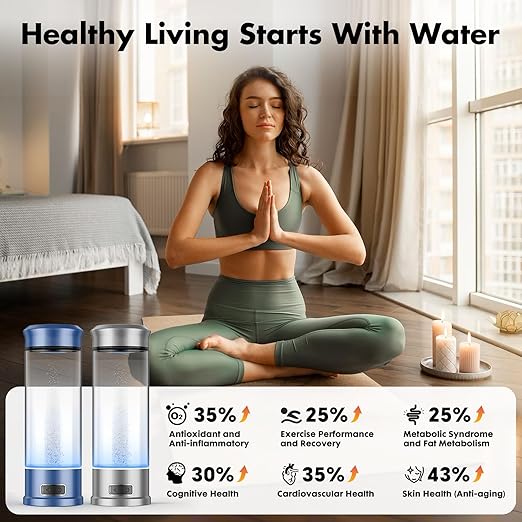 Hydrogen Water Bottle, Hydrogen Water Bottle Generator, 5-Min Electrolysis 1500 PPB Smart Water Ionizer with SPE/PEM Technology, Hydrogen Water Machine for Women Men Office Bike Running,CA-102C Silver
