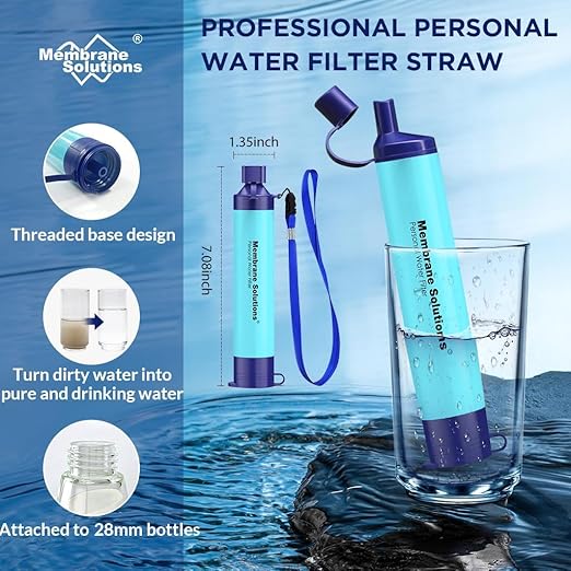 Membrane Solutions 4Pack Water Filter Straw with A Storage Case, Water Filter Cover, Portable Personal Water Purifier Straw Protective Carrying Bag, for Travel Survival Emergency Preparedness