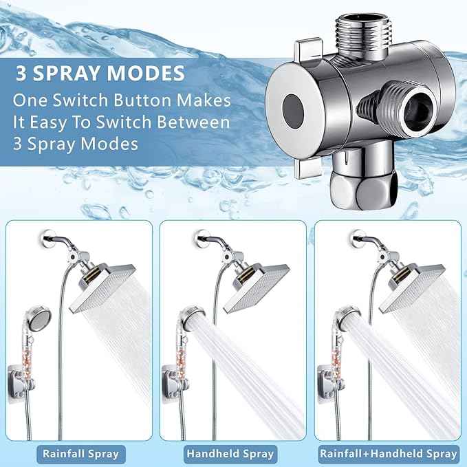 Filtered Shower Head with Handheld Combo, High Pressure Rain Showerhead Filter for Remove Chlorine and Harmful Substances, with Self-adhesive Holder/59" Hose, Chrome