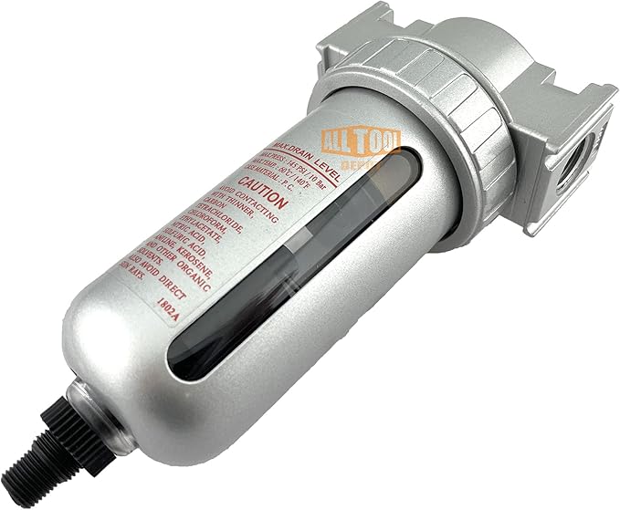 1/4" NPT MID FLOW Particulate Filter/Water Trap For Air Compressor Compressed Air Lines, 5u With Poly Bowl And Metal Bowl Guard (AUTO DRAIN) - AquaVibe