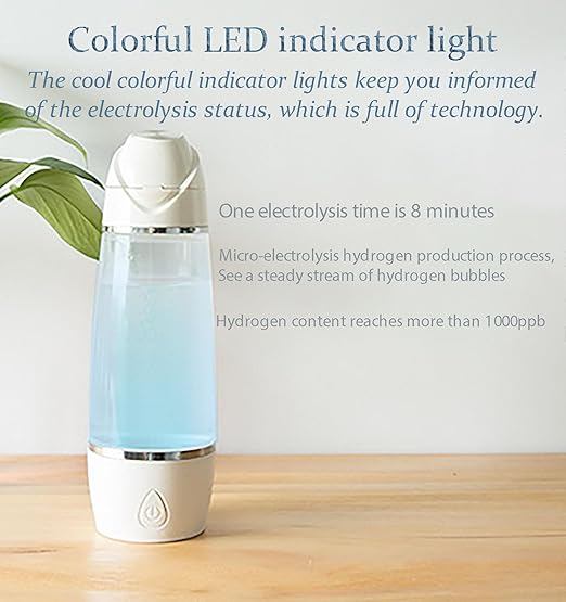 2024 Hydrogen Water Bottle Generator, 350ml Portable Rechargeable Hydrogen Water Ionizer Bottle with LED Light, Hydrogen Water Machine with SPE/PEM Technology