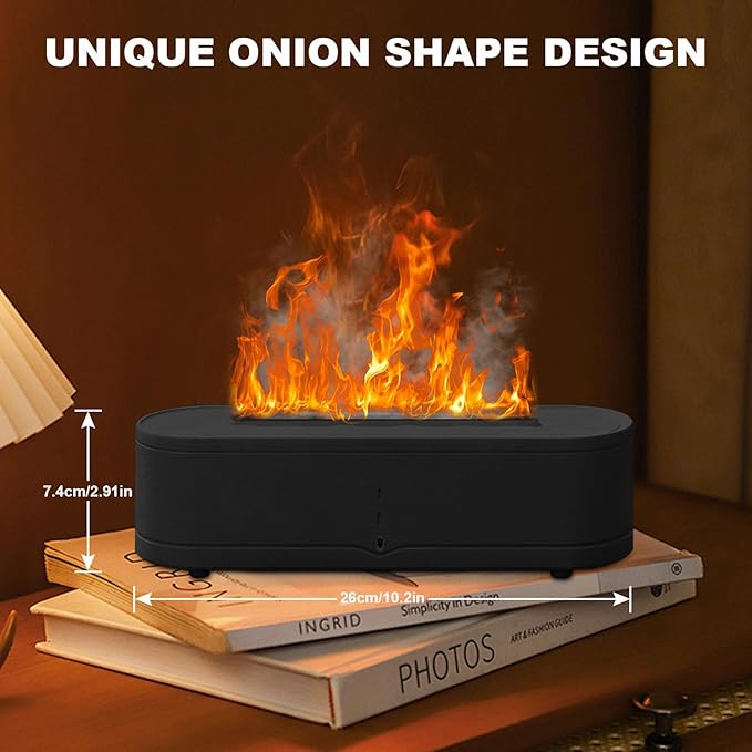 Colorful Fire Flame Humidifier: 260ml Aroma Essential Oil Spray Diffusers Ultrasonic Volcano Humidifier Noiseless with Timer Auto-Off 7 Flame Colors Cool Mist Diffusers for Home,Office,Yoga(Black)