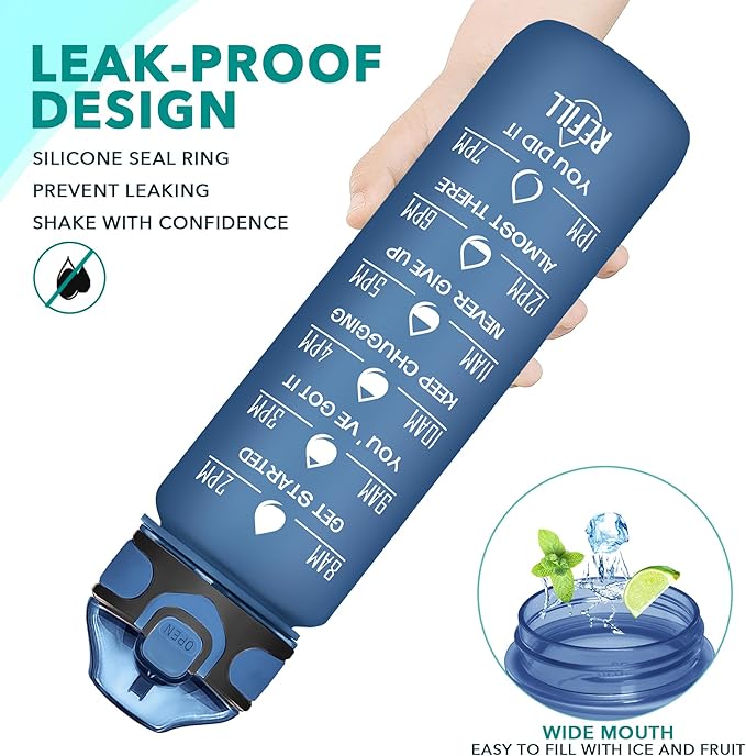 Enerbone 32 oz Water Bottle with Times to Drink and Straw, Motivational Drinking Water Bottles with Carrying Strap, Leakproof BPA & Toxic Free, Ensure You Drink Enough Water for Fitness Gym Outdoor