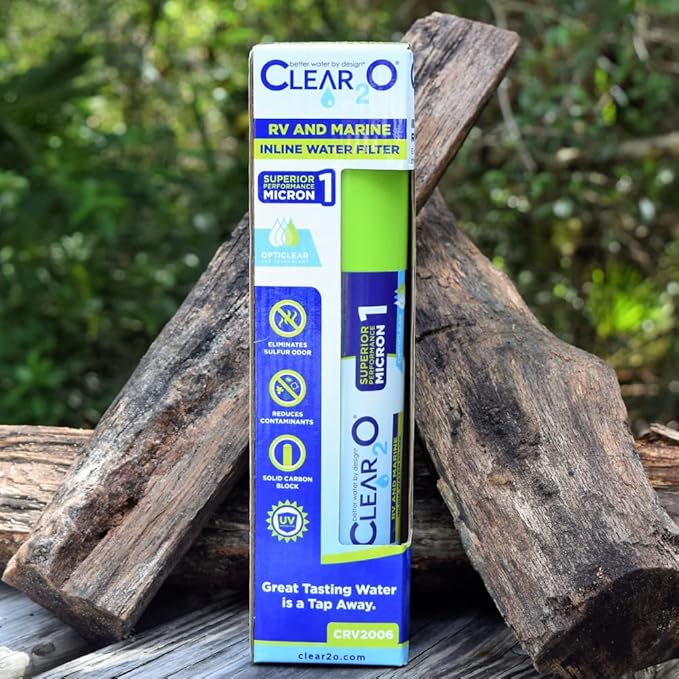 CLEAR2O® RV AND MARINE INLINE WATER FILTER - Ideal for RV and Marine Use, Reduces Odors, Bad Taste, Chlorine with One Micron Solid Carbon Block, (Green) - CRV2006