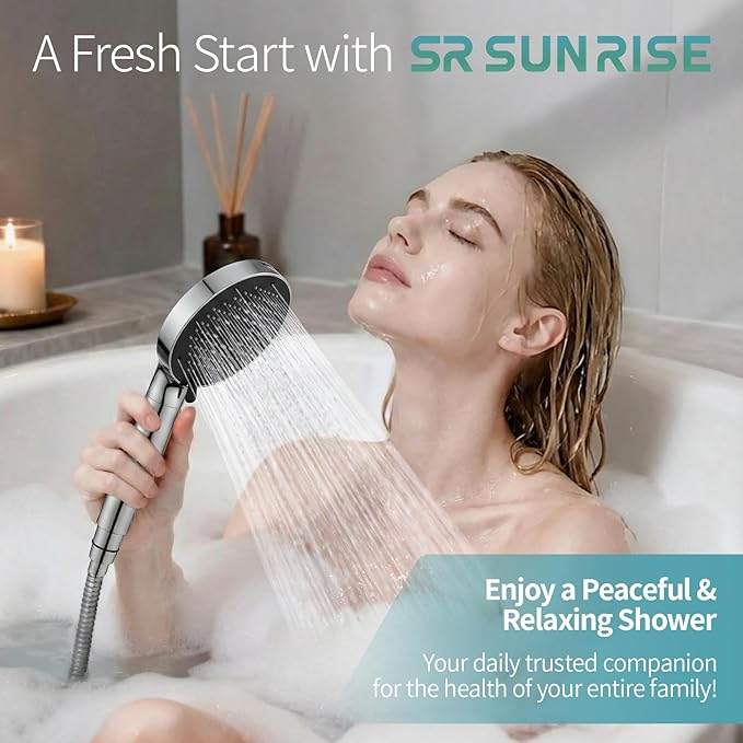 NSF Certified Filtered Shower Head with Handheld for Hard Water to Remove Chlorine High Pressure 9-Spray Setting (with Power Wash) Anti-Clog Nozzles (1 Filter, Chrome Silver)