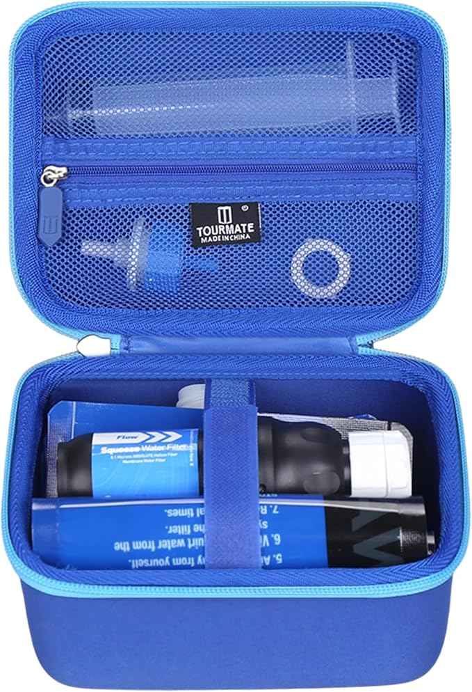 Water Filter for Sawyer Products Mini Water Filtration System, Protective Carrying for Drinking Straw, Squeeze Pouch and Other Accessories（Only Box） (Blue)