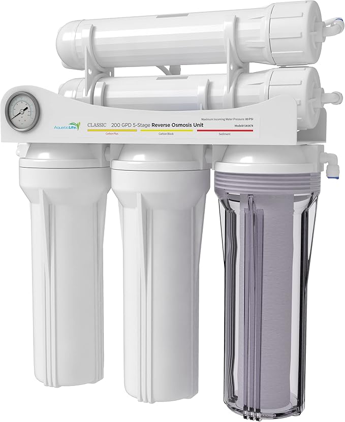 Aquatic Life 5-Stage Hydroponic Reverse Osmosis Water Filter System RO Filtration Unit, High Efficiency, 200 GPD - AquaVibe