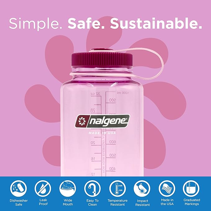 Nalgene Leak Proof Tritan BPA-Free Water Bottle - 32 oz Wide Mouth - Made in the USA for Outdoor Use & Daily Hydration (Cosmo)