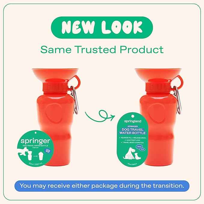 Springer Dog Travel Water Bottle | As Seen on Shark Tank | Patented, Leak-Proof, Portable Water Bottle for Dogs | BPA-Free 22 oz Classic Poppy