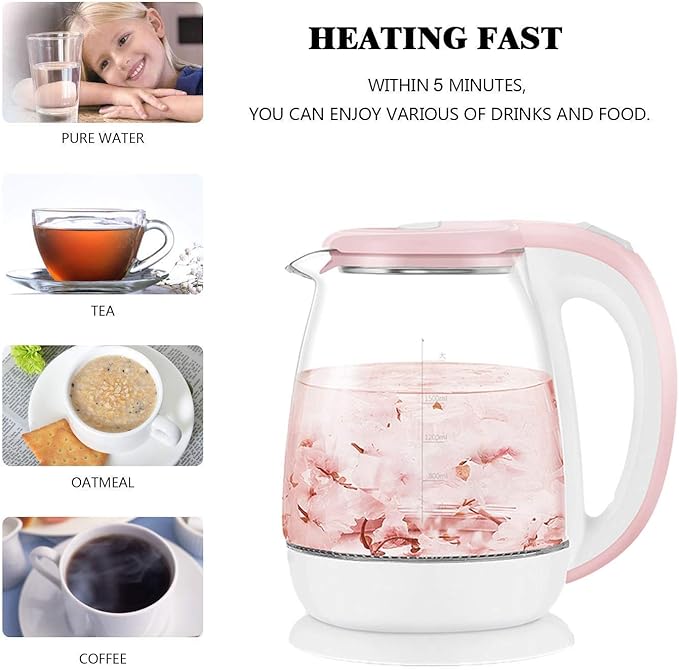 Kettles,Glass Electric Kettle,Eco Water Kettle with Illuminated Led,Bpa Free Cordless Water Boiler with Stainless Steel Inner Lid Bottom,Fast Boil Auto-Off Boil-Dry Protection,1.8L 1500W/Blue hopeful