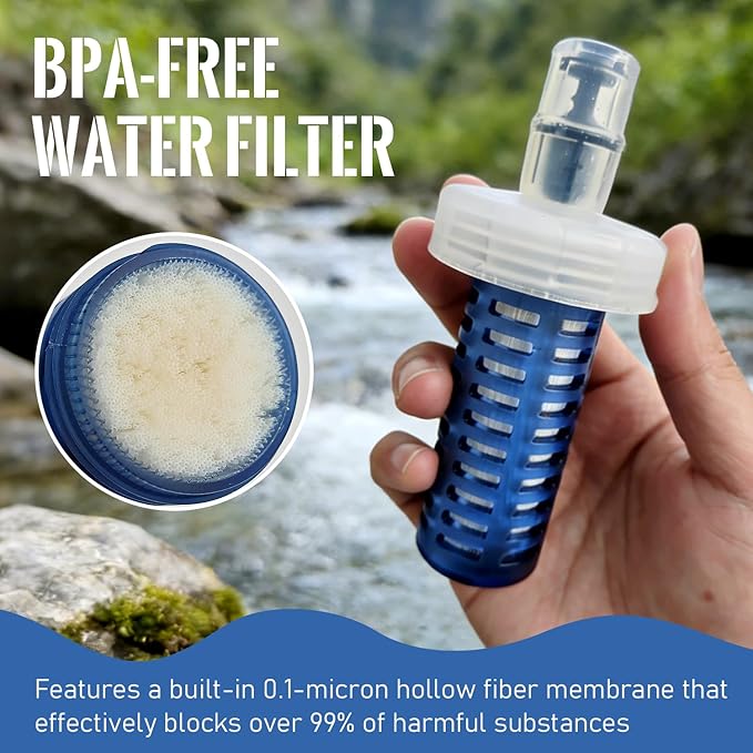 500ML Soft Flask with Water Filter for Hiking, Camping & Travel - Collapsible TPU Water Bottle, 0.1 Micrometer Hollow Fiber Membrane for Clearer, Better Tasting Outdoor Water(Blue)