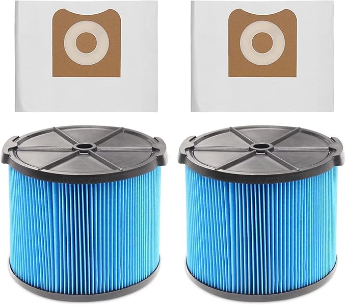 2 Pack VF3500 Replacement Filter for Ridgid Shop Vac 3-4.5 Gallon Wet Dry Vacuums + 2 Pack VF3501 Filter Bags Compatible with Ridgid 3-4.5 Gallon Wet Dry Vacuums (4 Pack) - AquaVibe