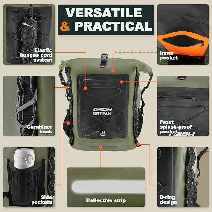 Waterproof Backpack Dry Bag 35L/55L/85L – Heavy Duty Roll-Top Hiking Backpack Sack Keeps Gear Dry for Travel, Kayaking, Boating, Camping, Rafting and Fishing