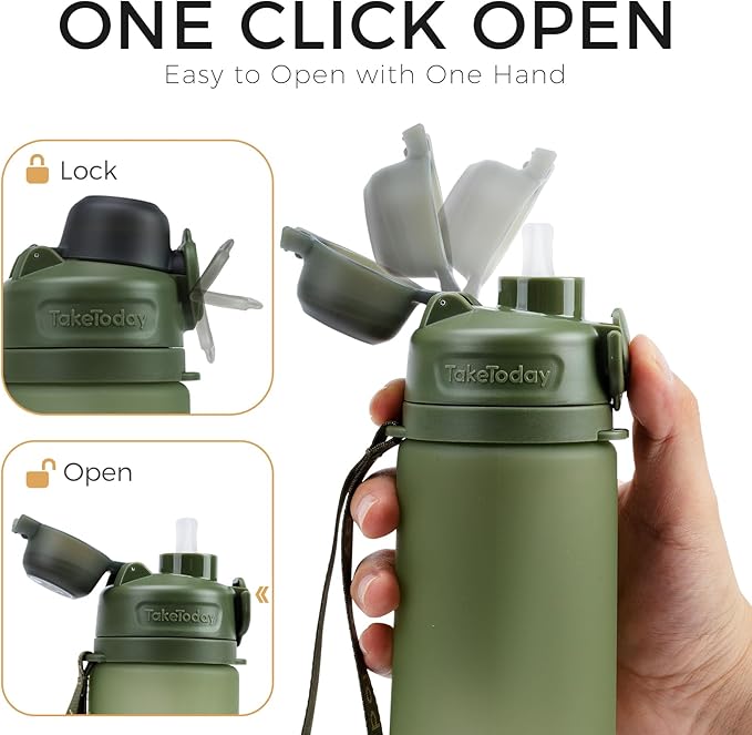 TakeToday Collapsible Water Bottles 20oz (600mL), Foldable Platinum Silicone Travel Water Bottle with Straw & Carry Strap, Leak-Resistant Screw Lid, Wide Mouth, BPA-Free for Hiking, Camping, Travel