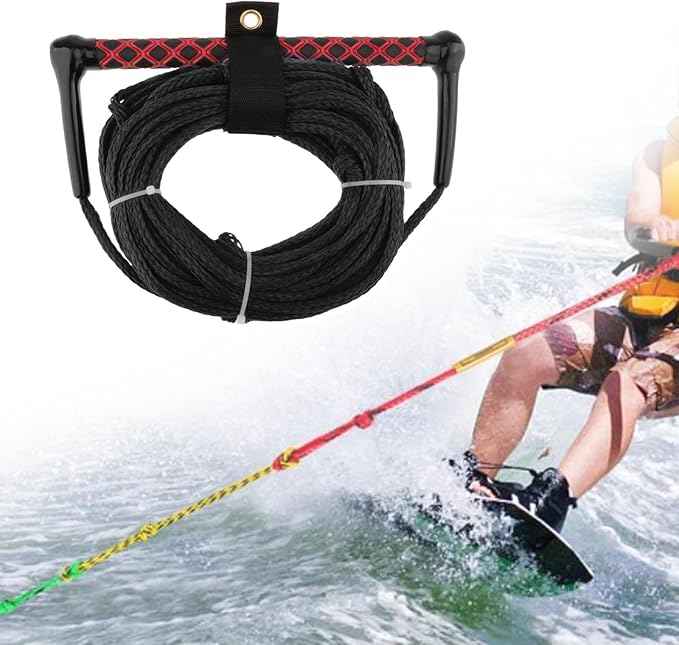 Water Ski Rope Wakeboarding Tow Line with Handle Grip Heavy Duty Water Ski Tow Rope Wakeboard for Surfing Accs, Black Rope