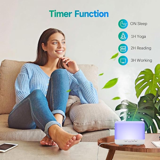 600ml Essential Oil Diffuser White Cute Humidifier with Adjustable Mist Mode,Auto Off,7-Colors Night lignts 3 in 1 Portable Aroma Diffuser for Bedroom/Office/Home（YK）
