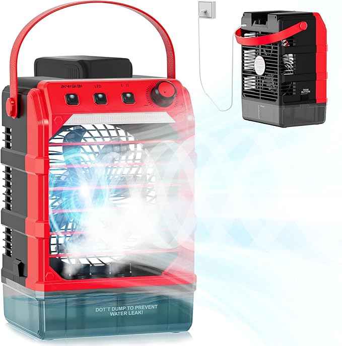 Battery Powered Misting Fan Compatible For Milwaukee 18V (No Battery) or USB Input Powered,Cooling Fan with 1600ML Water Tank,Timing Function,LED for Outdoor Barbeque Camping & More