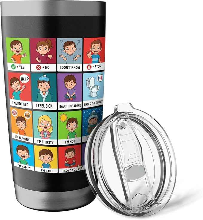 Autism ACC Communication Non Verbal Visual Aid Autistic Kids Stainless Steel Insulated Tumbler