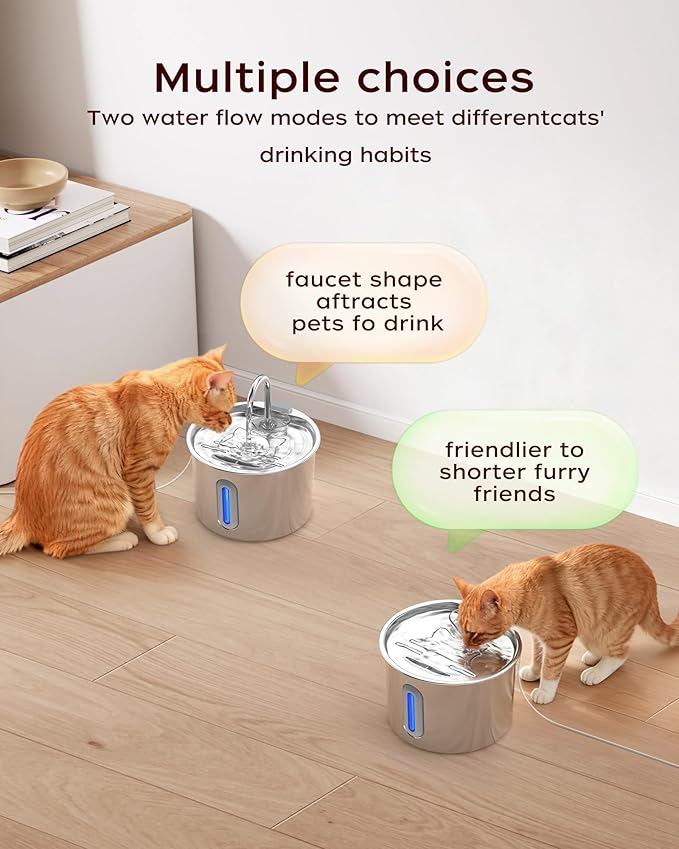 Cat Water Fountain,74oz/2.2L Cat Fountain Stainless Steel for Drinking Indoor,Ultra Quiet Pet Water Dispenser for Cat& Small Animals