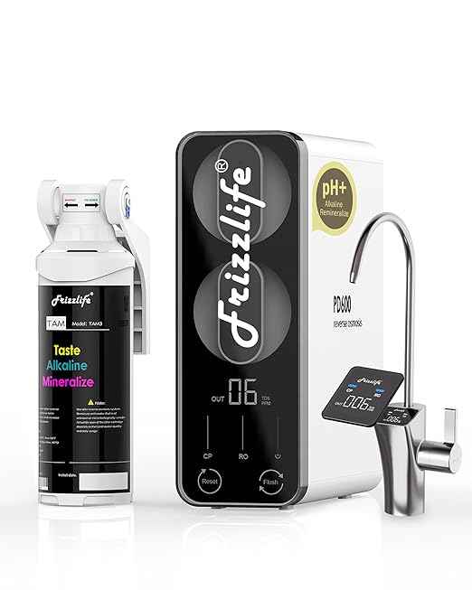 Frizzlife Reverse Osmosis Water Filter - Alkaline Mineral pH+, NSF/ASNI 58&53&42&372 Standard, 600GPD Tankless RO Reverse Osmosis System, Under Sink, 2:1 Pure to Drain, Smart LED Faucet, PD600-N