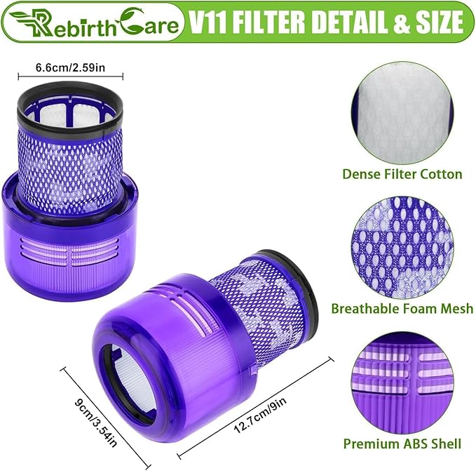 V15 Vacuum Filters Replacement for Dyson V11 Torque Drive V11 Animal V11 Extra, Replacement Part # 970013-02, 3 Pack - AquaVibe