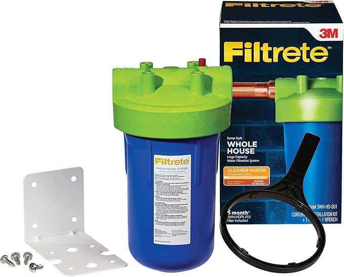 Filtrete Large Capacity Whole House System 3WH-HD-S01, Includes 30 Micron Pleated Filter and Mounting Bracket, Protects Plumbing and Appliances, Ideal for Three or More Bathroom Homes