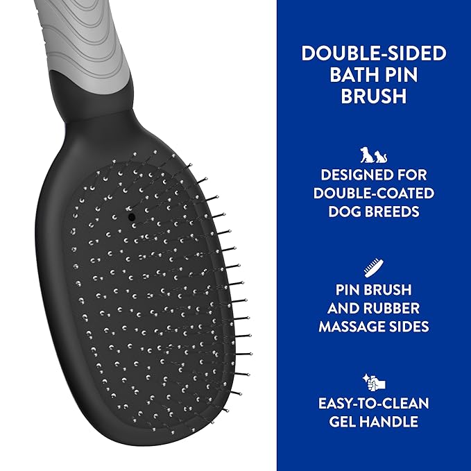WAHL Professional Animal Double Sided Bath Pin Brush for Dogs (#858477) - Pet Brush to Groom Dogs - For Akitas, Huskies & Australian Shepherds - Durable Dog Pin Brush - AquaVibe