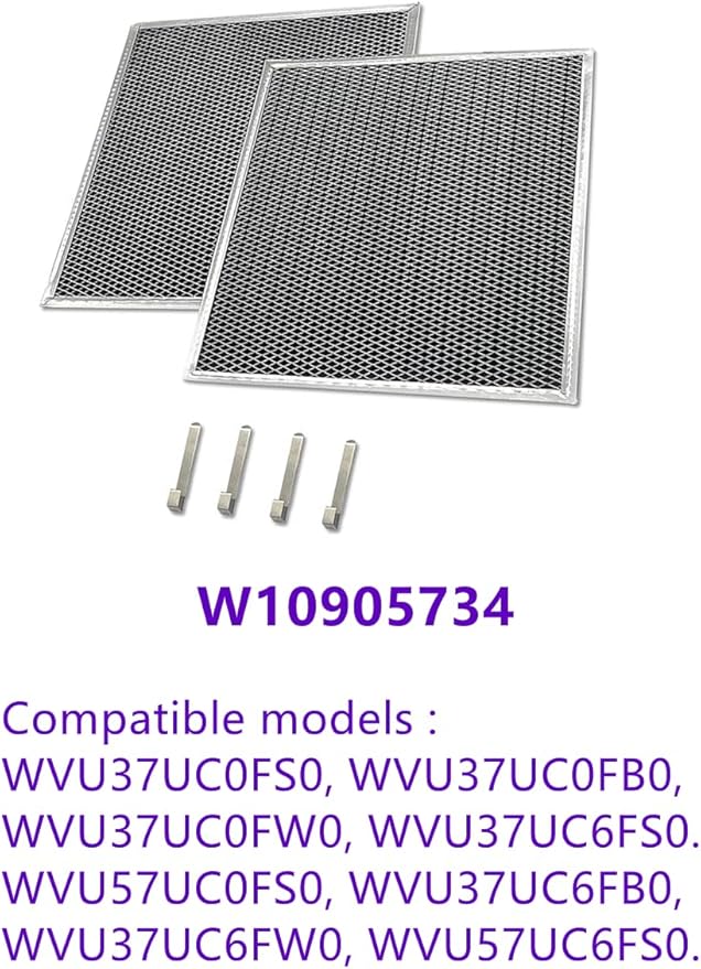 W10905734 Vent Hood Charcoal Filter Kit (30" Models) Compatible for Whirlpool. Replaces AP6050126, 4533728, PS12070219（1 box of 2, Double sided mesh） - AquaVibe