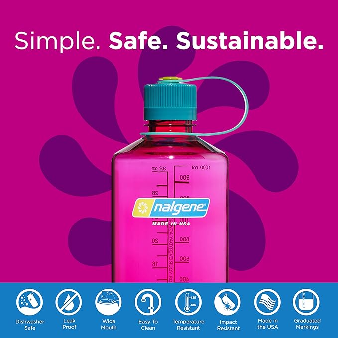 Nalgene Leak Proof Tritan BPA-Free Water Bottle - 32 oz Narrow Mouth - Made in the USA for Outdoor Use & Daily Hydration (Eggplant) (Pack of 6)
